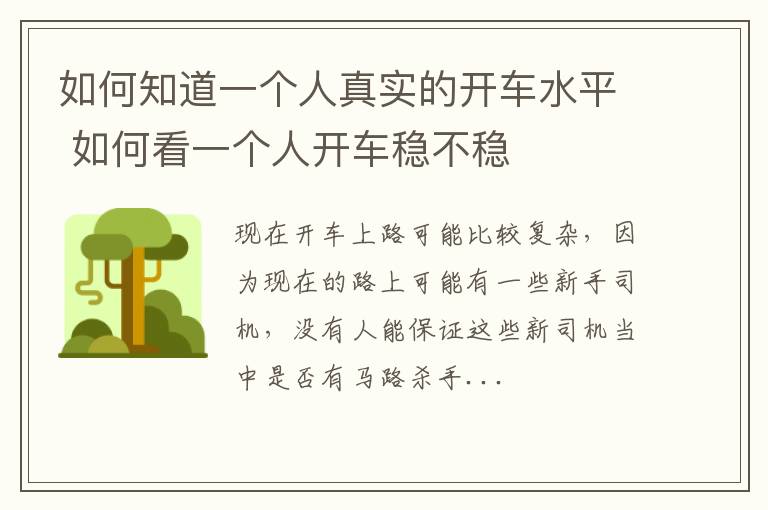 如何知道一个人真实的开车水平 如何看一个人开车稳不稳