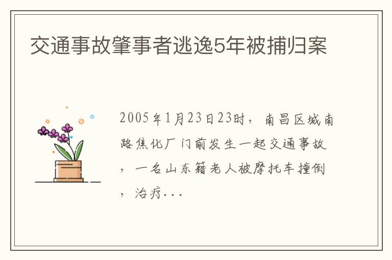 交通事故肇事者逃逸5年被捕归案