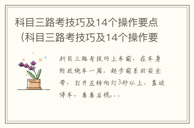 科目三路考技巧及14个操作要点视频 科目三路考技巧及14个操作要点