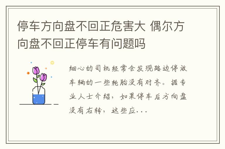 停车方向盘不回正危害大 偶尔方向盘不回正停车有问题吗