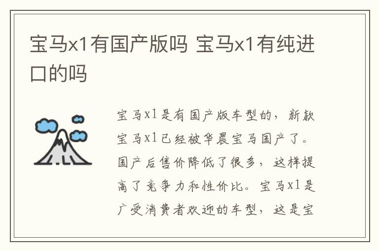 宝马x1有国产版吗 宝马x1有纯进口的吗