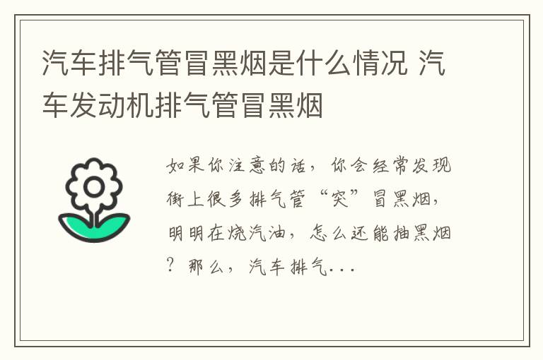 汽车排气管冒黑烟是什么情况 汽车发动机排气管冒黑烟