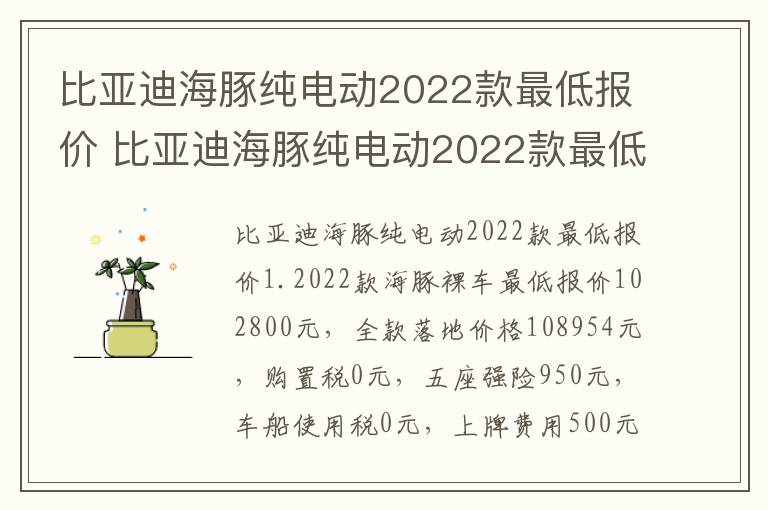 比亚迪海豚纯电动2022款最低报价 比亚迪海豚纯电动2022款最低报价续航能力多少公里