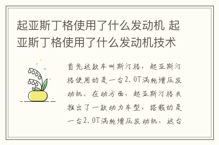 起亚斯丁格使用了什么发动机 起亚斯丁格使用了什么发动机技术