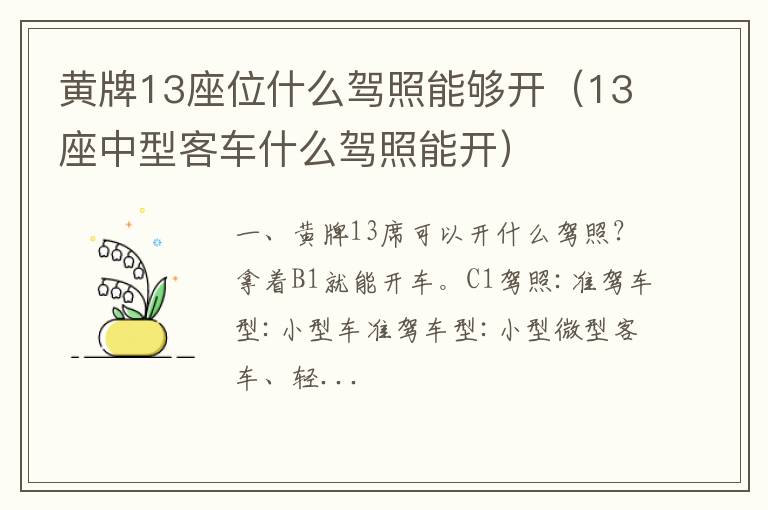 13座中型客车什么驾照能开 黄牌13座位什么驾照能够开