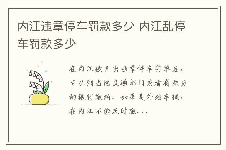 内江违章停车罚款多少 内江乱停车罚款多少