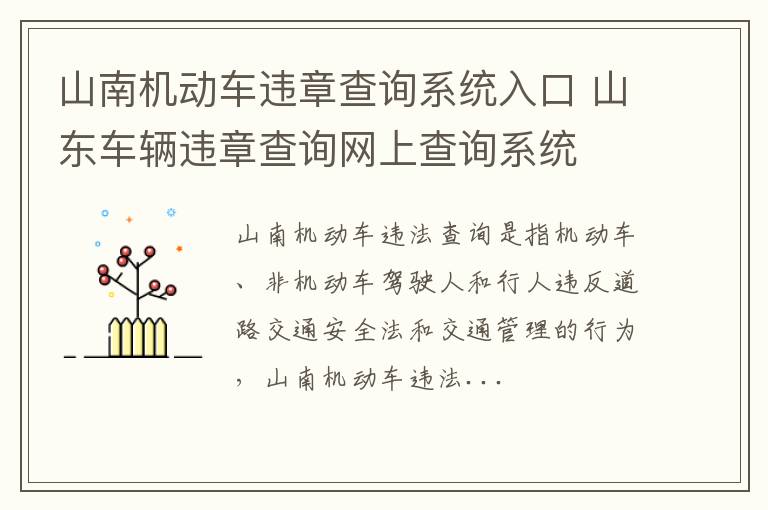 山南机动车违章查询系统入口 山东车辆违章查询网上查询系统