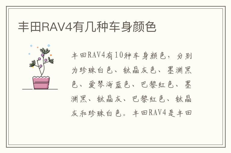 丰田RAV4有几种车身颜色