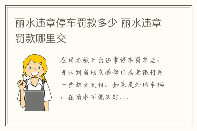 丽水违章停车罚款多少 丽水违章罚款哪里交