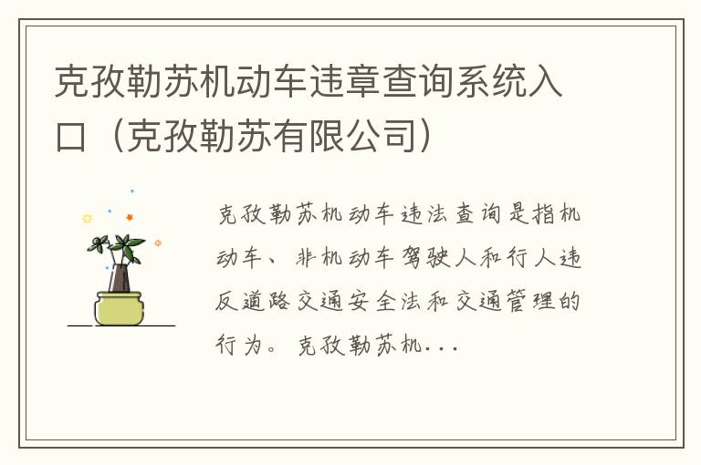 克孜勒苏有限公司 克孜勒苏机动车违章查询系统入口