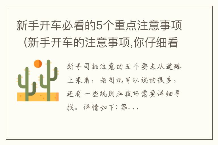 新手开车的注意事项,你仔细看过了吗? 新手开车必看的5个重点注意事项