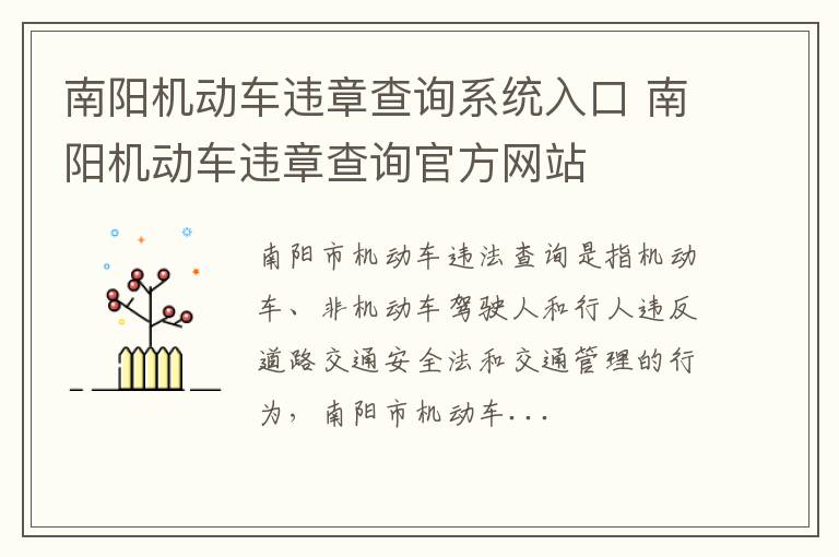 南阳机动车违章查询系统入口 南阳机动车违章查询官方网站