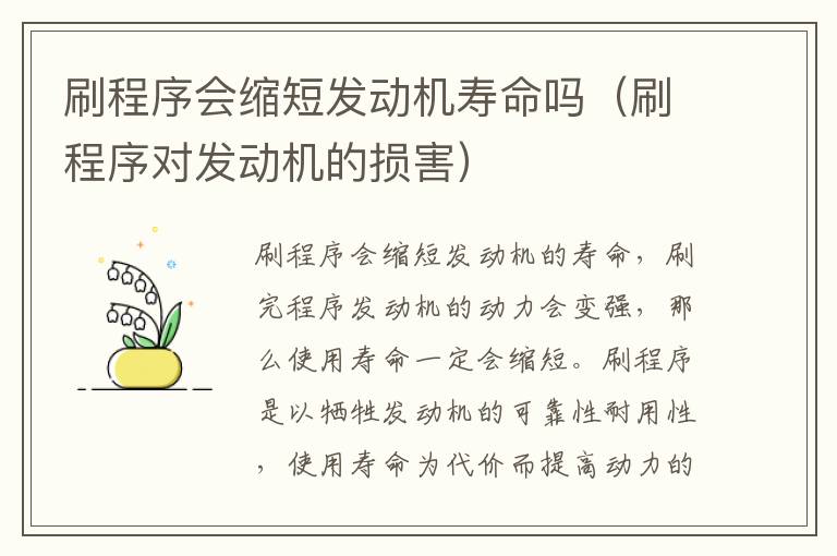 刷程序对发动机的损害 刷程序会缩短发动机寿命吗