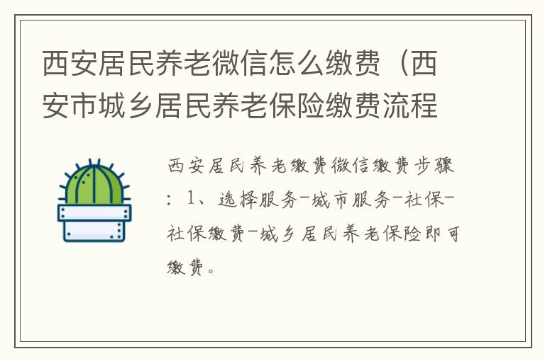 西安市城乡居民养老保险缴费流程 西安居民养老微信怎么缴费