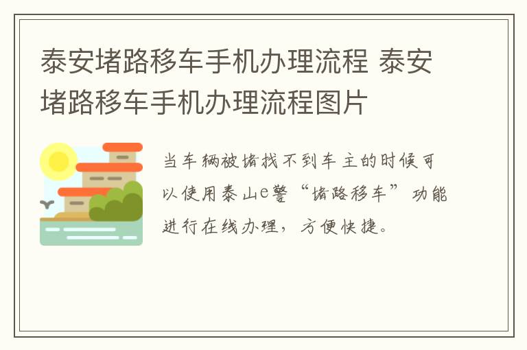 泰安堵路移车手机办理流程 泰安堵路移车手机办理流程图片