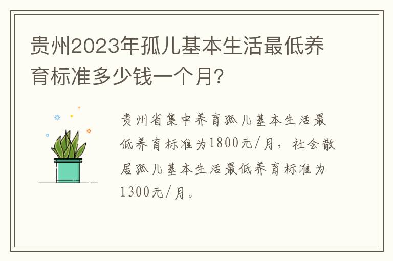 贵州2023年孤儿基本生活最低养育标准多少钱一个月？