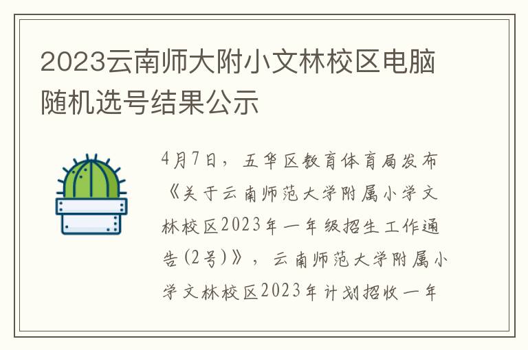 2023云南师大附小文林校区电脑随机选号结果公示