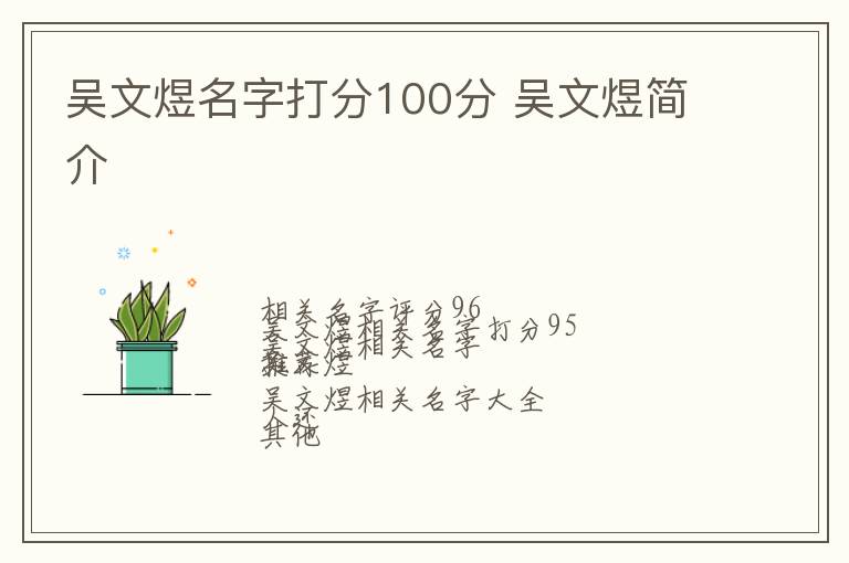 吴文煜名字打分100分 吴文煜简介