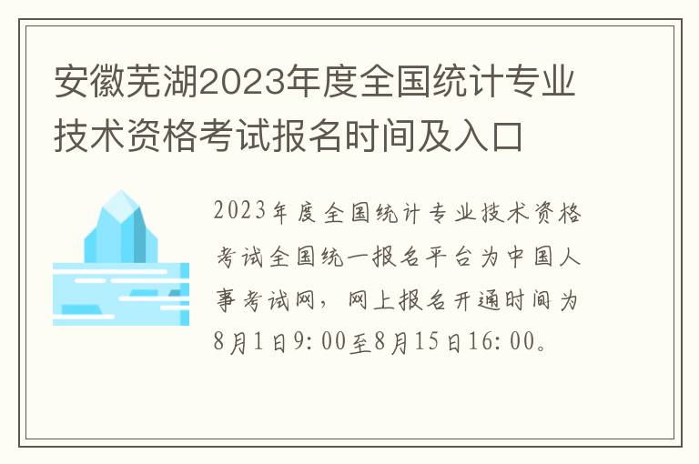 安徽芜湖2023年度全国统计专业技术资格考试报名时间及入口