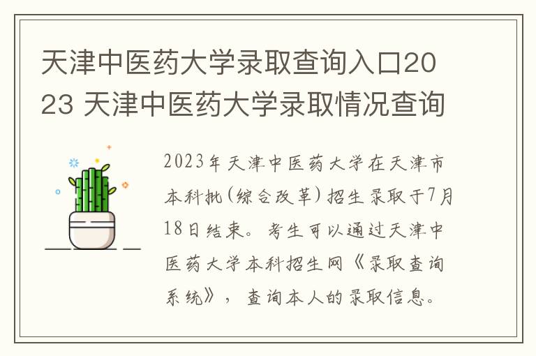 天津中医药大学录取查询入口2023 天津中医药大学录取情况查询