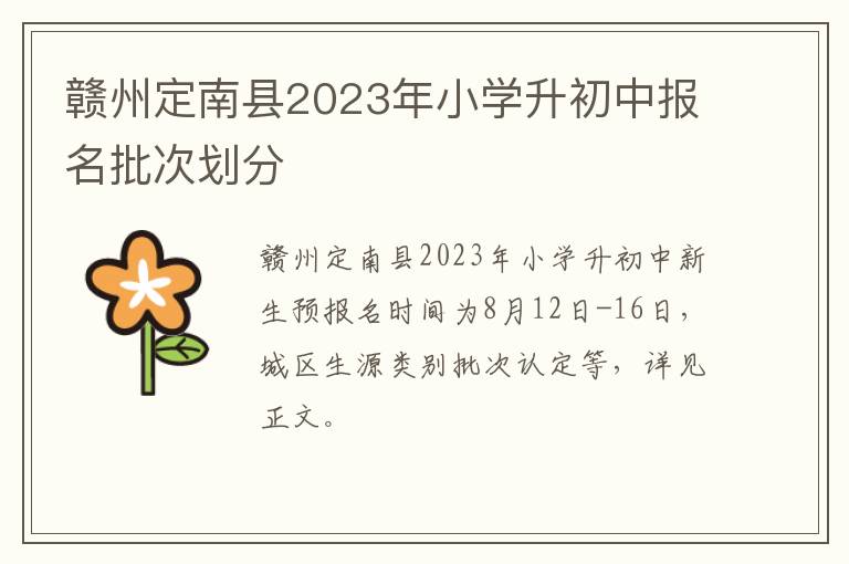 赣州定南县2023年小学升初中报名批次划分