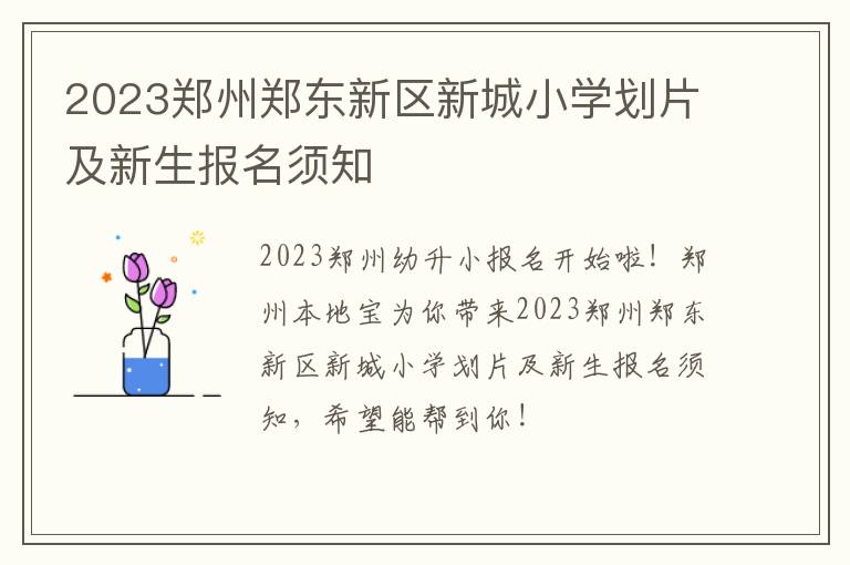 2023郑州郑东新区新城小学划片及新生报名须知