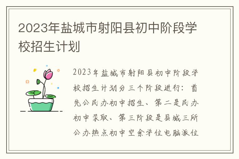 2023年盐城市射阳县初中阶段学校招生计划