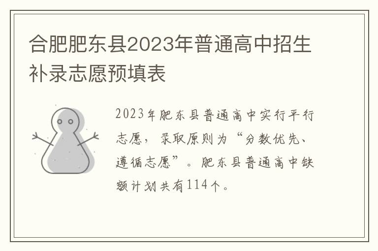 合肥肥东县2023年普通高中招生补录志愿预填表