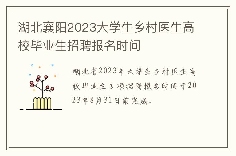 湖北襄阳2023大学生乡村医生高校毕业生招聘报名时间