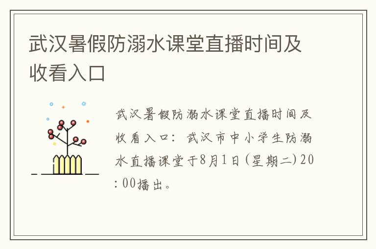 武汉暑假防溺水课堂直播时间及收看入口