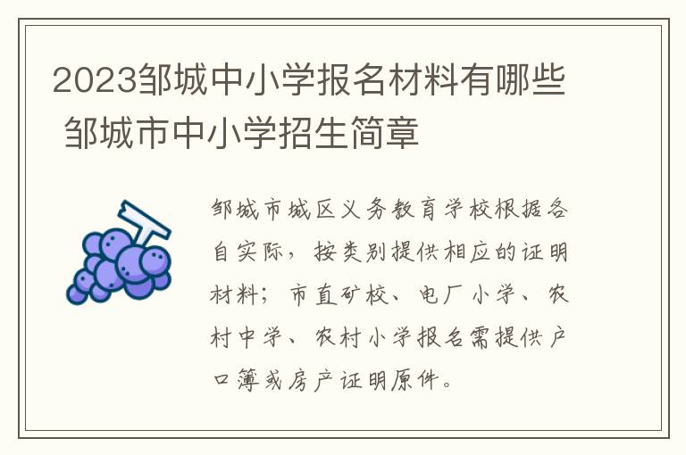 2023邹城中小学报名材料有哪些 邹城市中小学招生简章