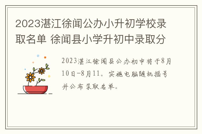 2023湛江徐闻公办小升初学校录取名单 徐闻县小学升初中录取分数是多少