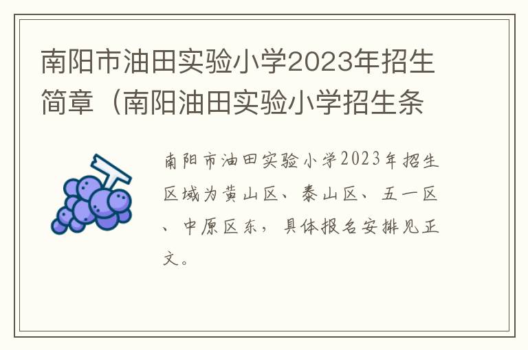 南阳油田实验小学招生条件 南阳市油田实验小学2023年招生简章