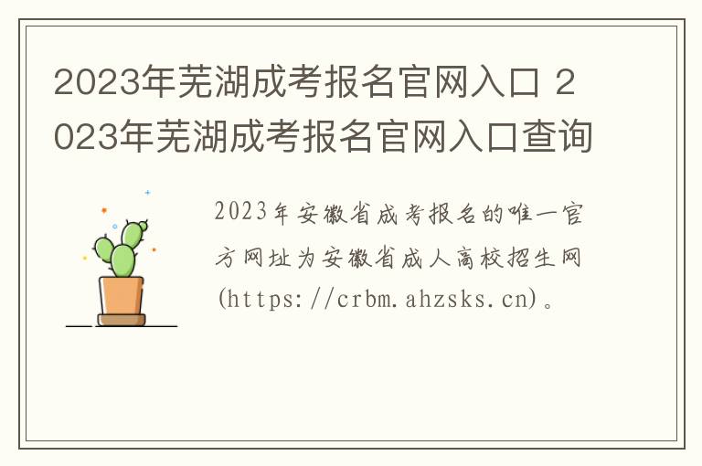 2023年芜湖成考报名官网入口 2023年芜湖成考报名官网入口查询