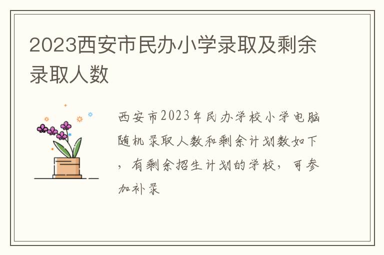 2023西安市民办小学录取及剩余录取人数