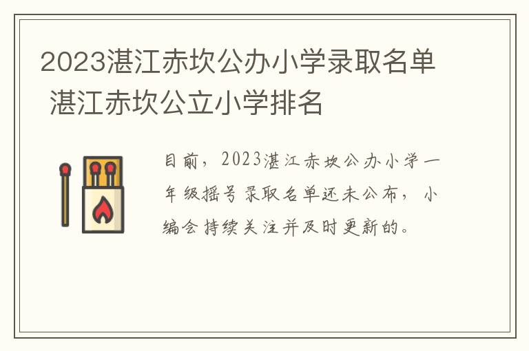 2023湛江赤坎公办小学录取名单 湛江赤坎公立小学排名