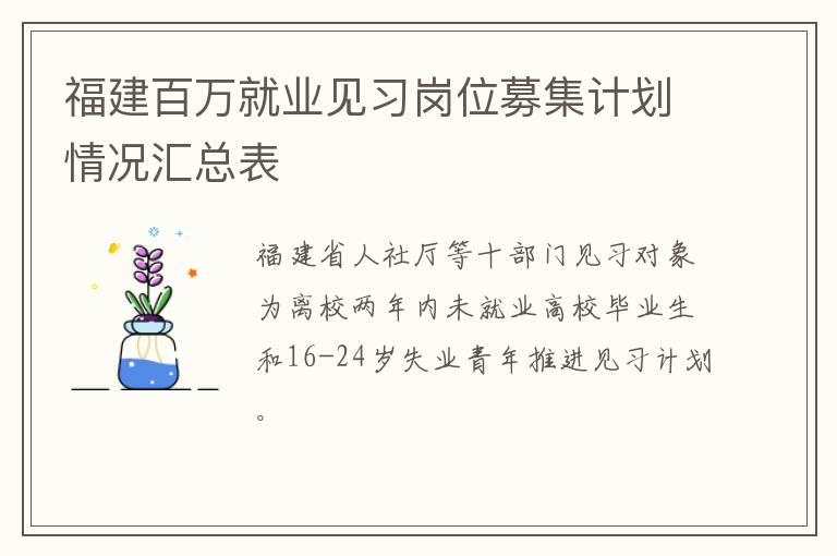 福建百万就业见习岗位募集计划情况汇总表