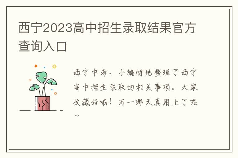 西宁2023高中招生录取结果官方查询入口