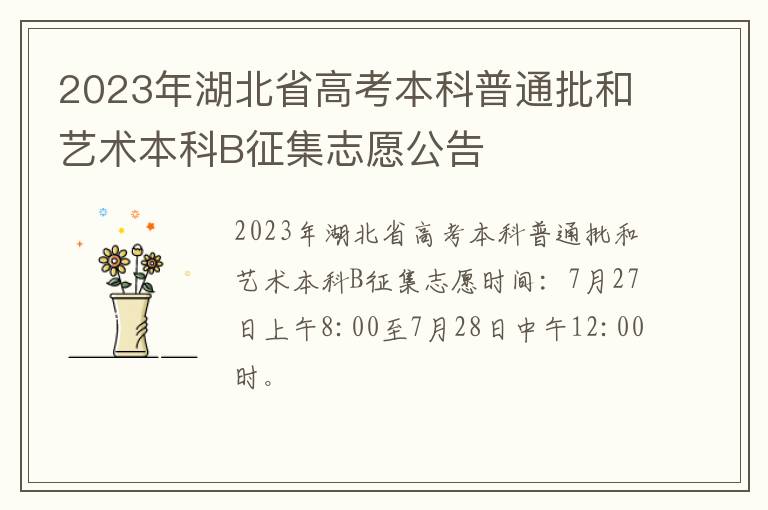 2023年湖北省高考本科普通批和艺术本科B征集志愿公告