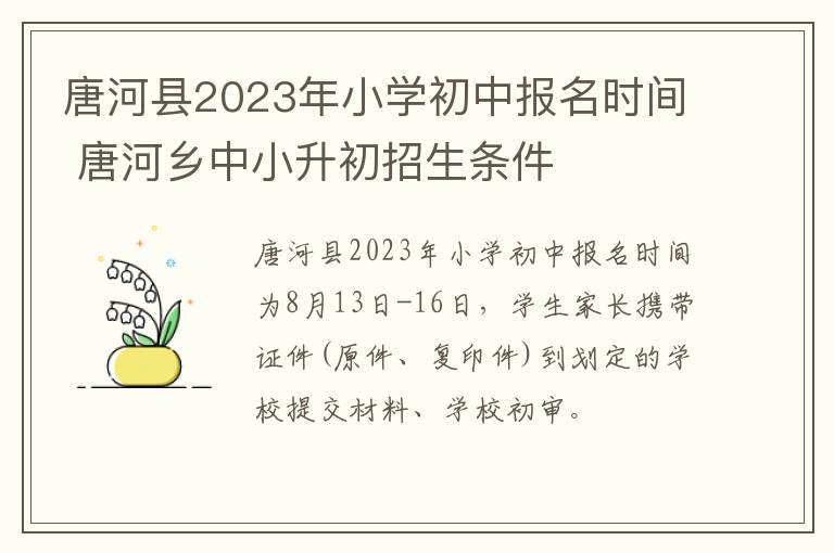 唐河县2023年小学初中报名时间 唐河乡中小升初招生条件