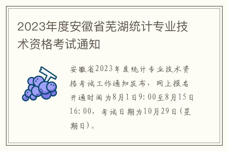 2023年度安徽省芜湖统计专业技术资格考试通知