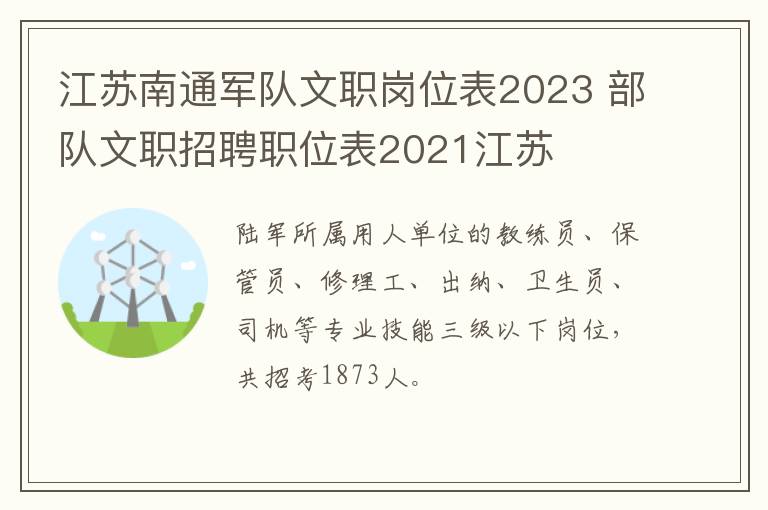 江苏南通军队文职岗位表2023 部队文职招聘职位表2021江苏