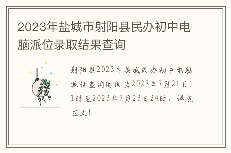 2023年盐城市射阳县民办初中电脑派位录取结果查询