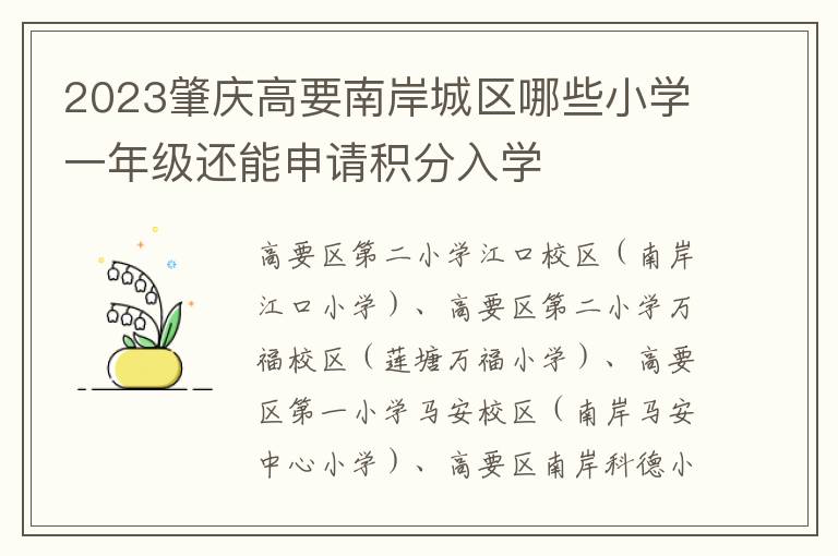 2023肇庆高要南岸城区哪些小学一年级还能申请积分入学