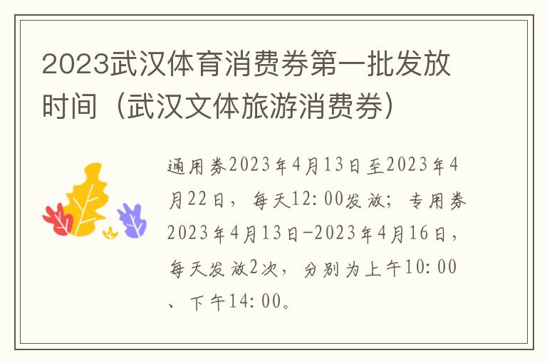 武汉文体旅游消费券 2023武汉体育消费券第一批发放时间