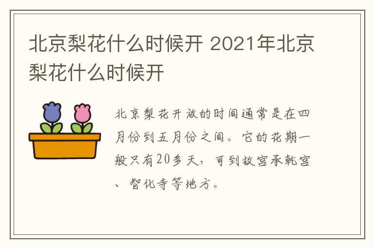 北京梨花什么时候开 2021年北京梨花什么时候开