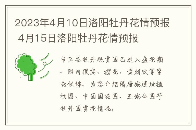 2023年4月10日洛阳牡丹花情预报 4月15日洛阳牡丹花情预报