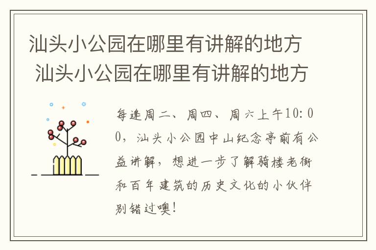 汕头小公园在哪里有讲解的地方 汕头小公园在哪里有讲解的地方啊